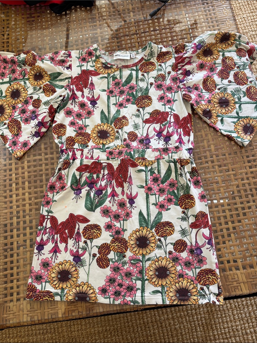 Soft Organic Cotton Mini Rodini Flower Face Butterfly Sleeve Dress -Adorable! 8
